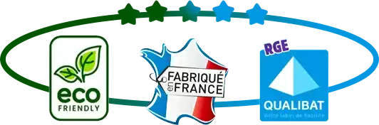 Label RGE garantissant une fabrication française et des pratiques écoresponsables pour les travaux de rénovation.